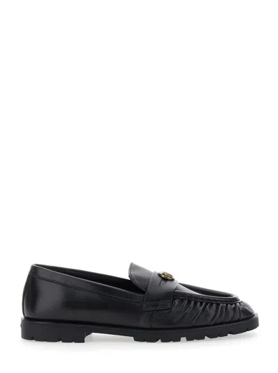 Pinko Nora Love Birds Leather Loafers In Black