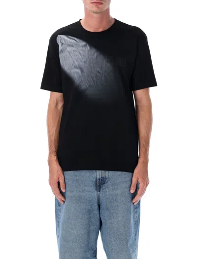 Mm6 Maison Margiela Mm6 By Maison Margiela Gradient Effect Black T-shirt With Subtle Graphic Print In Blue