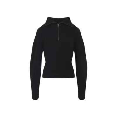 Lemaire High Collar Wool Sweater With Half-zip Closure In Black
