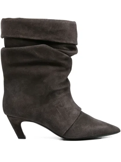 Ash Slouchy Mid-heel Pointed Toe Boots In Gray