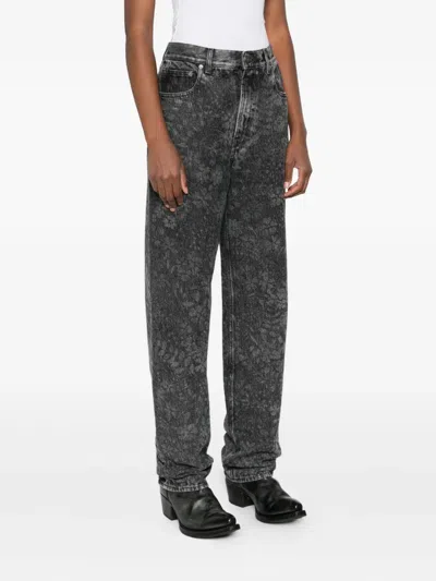 Golden Goose Straight Jeans With Floral Motif In Gray