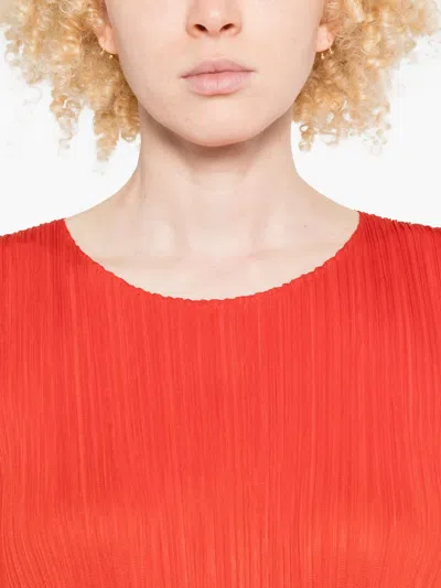 Issey Miyake Womens Bright Red Sleeveless Pleated Knitted Midi Dress In Orange