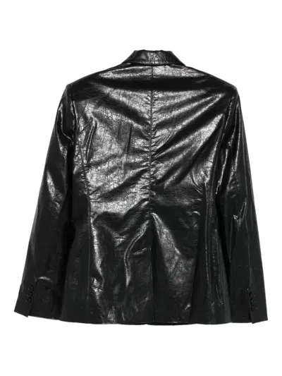 Msgm Structured Black Jacket With Glossy Finish And Notched Lapel In Black