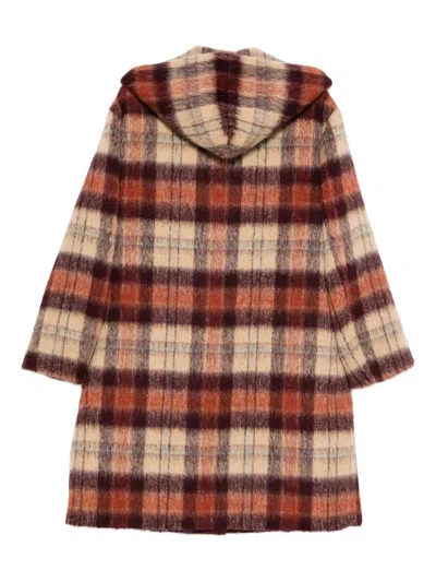 N°21 Checkered Overfit Coat With Hood And Dual Front Pockets In Brown