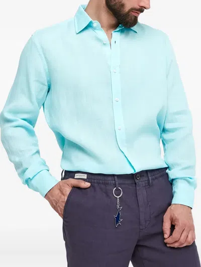 Paul & Shark Soffio Linen Shirt With Striped Pattern In Blue