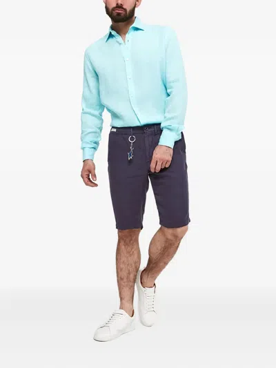 Paul & Shark Soffio Linen Shirt With Striped Pattern In Blue