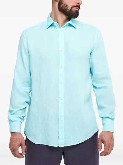 Paul & Shark Soffio Linen Shirt With Striped Pattern In Blue