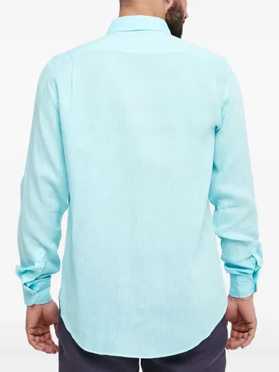 Paul & Shark Soffio Linen Shirt With Striped Pattern In Blue