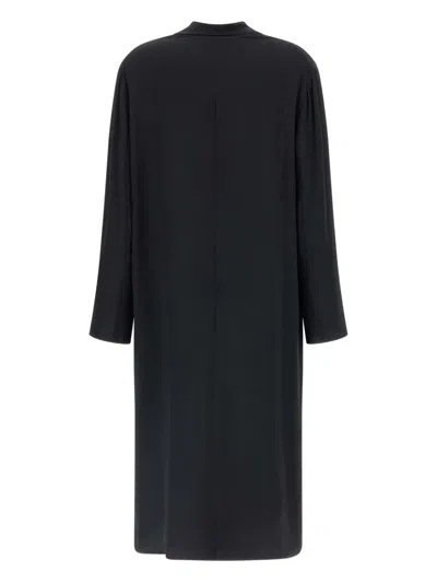 Alberta Ferretti Longline Shawl Collar Silk Coat In Black