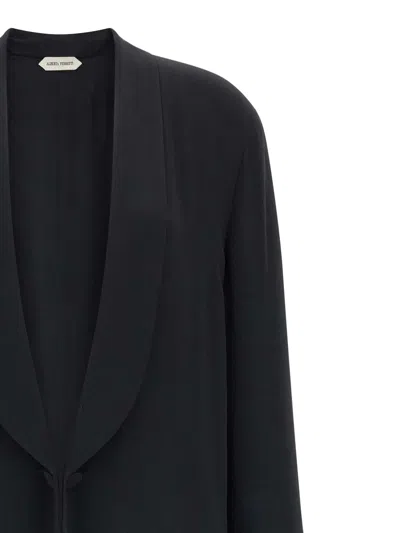 Alberta Ferretti Longline Shawl Collar Silk Coat In Black