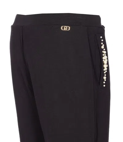 Liu •jo Faux-pearl-embellished Drawstring Trousers In Black