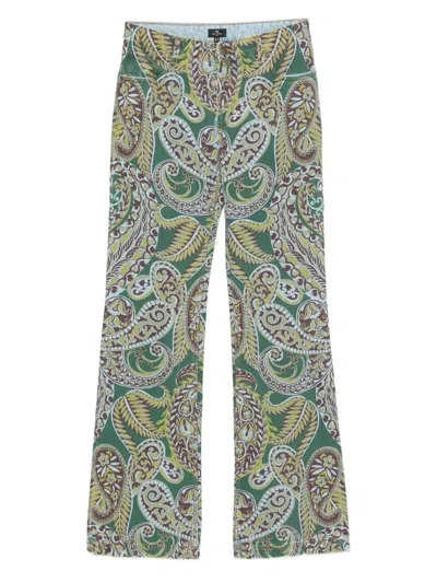 Etro Paisley Print Denim Pants In Multi