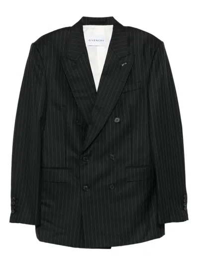 Givenchy Stripe-pattern Double-breasted Blazer In Black