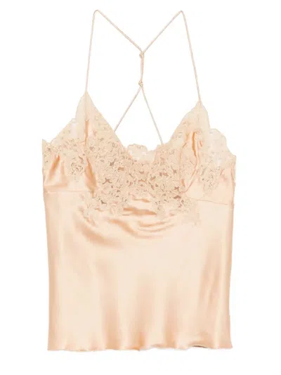 Ermanno Scervino Sleeved Top With Lace And Satin In Neutral