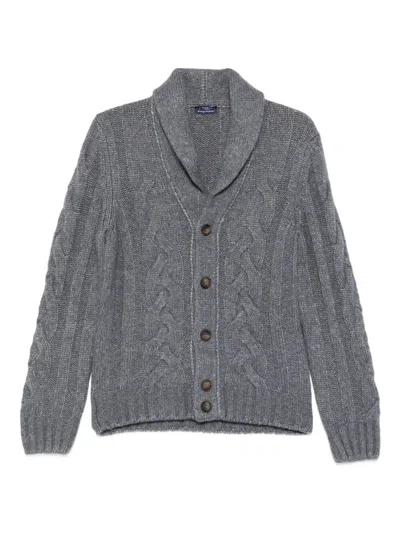 Barba Napoli Barba Cardigan With Shawl Collar In Cable Knit In Gray