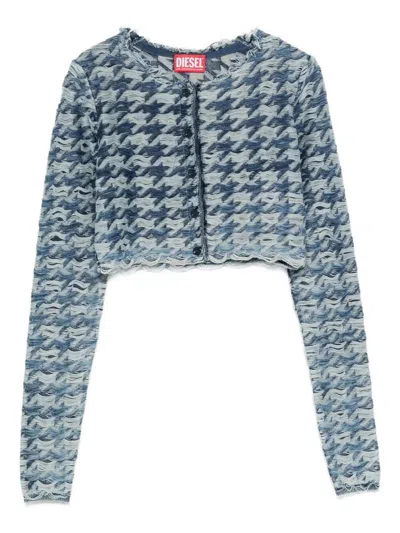 Diesel Long Sleeve Cropped Houndstooth Top In Blue