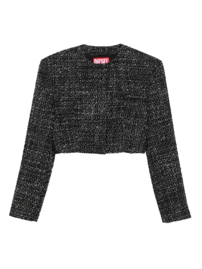Diesel Cropped Jacket In Bouclé Fabric In Black