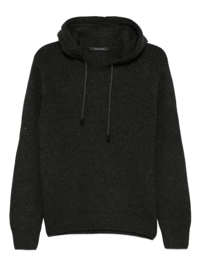 Tagliatore Dark Gray Ribbed Hooded Sweater In Gray