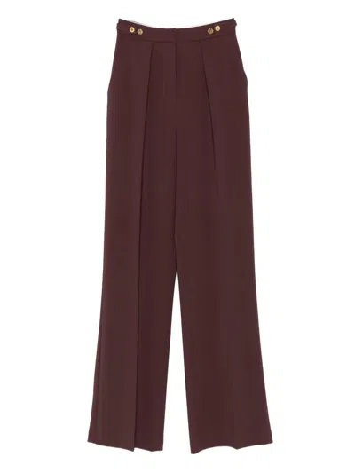 Elisabetta Franchi Bordeaux Pants With Jewel Button Embellishments And Pences In Tech Fabric Stretch Woman In Burgundy