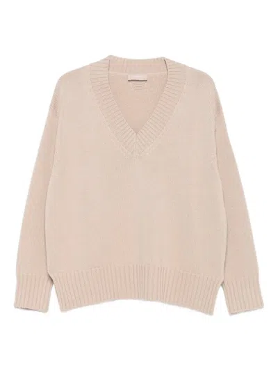 Drumohr Long Sleeves V Neck Oversized Sweater In Neutral