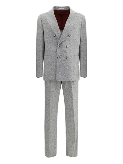 Brunello Cucinelli Tailored Suit Set Double-breasted Jacket In Gray