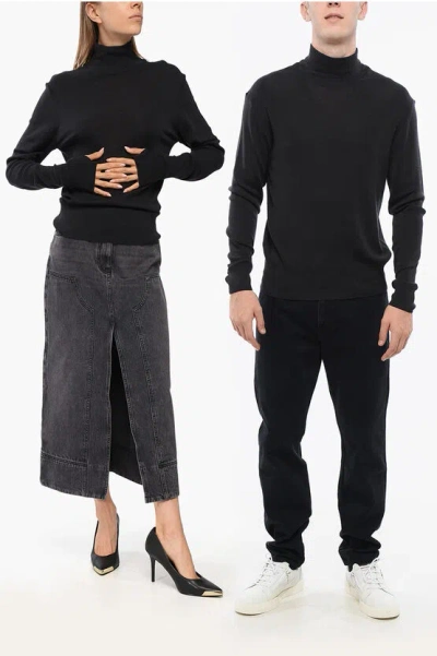 Lemaire Men High-neck Wool Sweater In Black