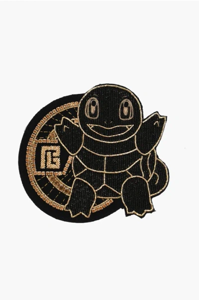 Balmain Pokemon Golden Effect Wool Squirtle Patch Embellished With R In Black
