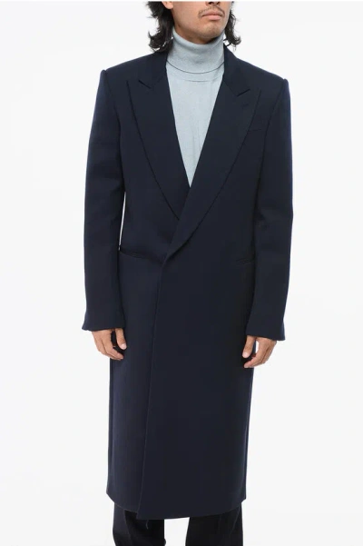 Alexander Mcqueen Tailored Wool Coat With Back Slit In Blue