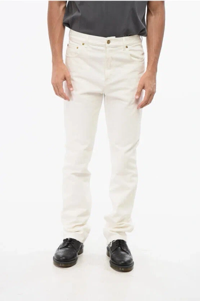 Gucci Solid Color Jeans With Golden Buttons And Frayed Hem 19cm In Neutral