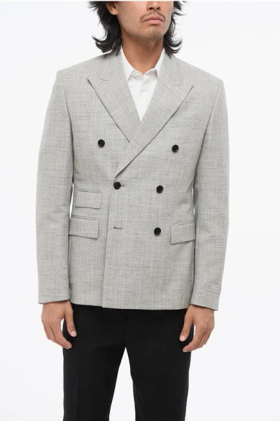 Versace Center Vent Peak Lapel Double-breasted Blazer In Gray
