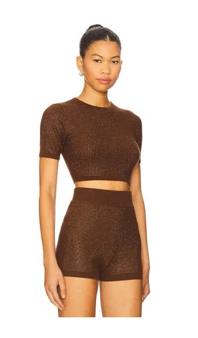 David Koma Rhinestone Embroidered Crop Top In Brown