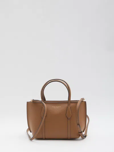 Tory Burch Mini Perry Zip-top Leather Tote Bag In Brown