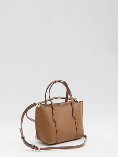 Tory Burch Mini Perry Zip-top Leather Tote Bag In Brown