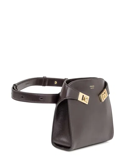 Ferragamo Belt Bag With Top Handle And Hardware In Brown
