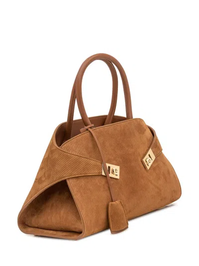 Ferragamo Hug S Beige Handbag With Logo And Gancini Buckle In Leather Woman In Brown