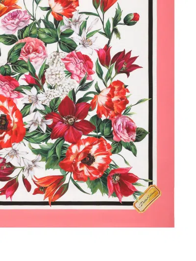Dolce & Gabbana Silk Twill Floral Print Scarf In Pink