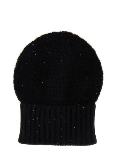 Fabiana Filippi Textured Beanie With Subtle Sequins And Ribbed Cuff In Black
