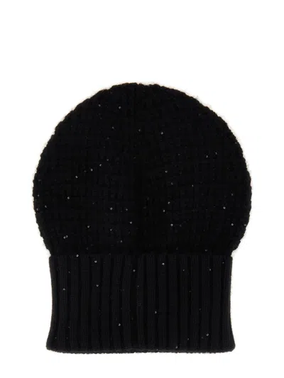 Fabiana Filippi Textured Beanie With Subtle Sequins And Ribbed Cuff In Black