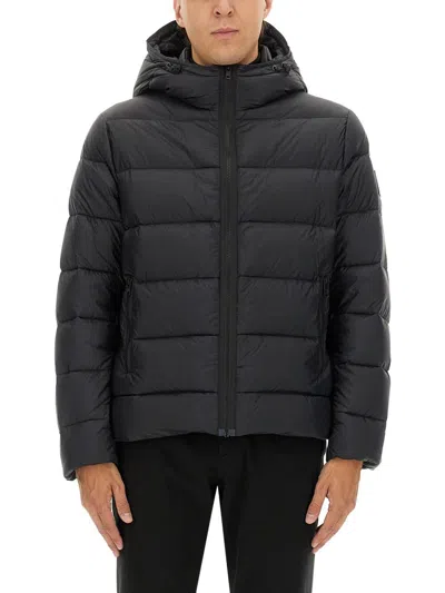 Fay Hooded Quilted Jacket Side Pockets In Black