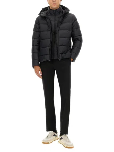 Fay Hooded Quilted Jacket Side Pockets In Black