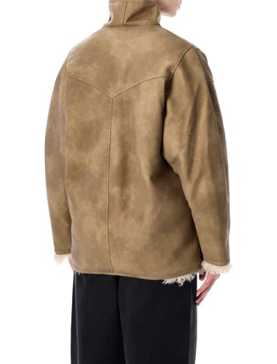 Isabel Marant Étoile Isabel Marant Etoile Women Beige Shearling Coat With High Collar And Button Closure In Leather And F In Green