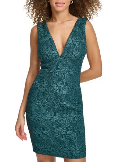 Siena Floral Jacquard Plunge Neck Minidress In Green