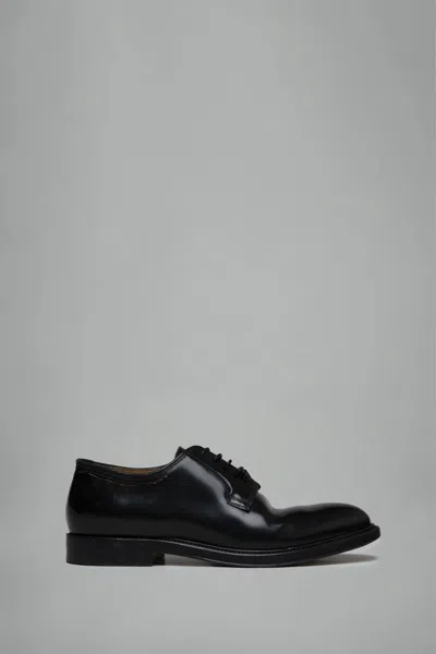 Maison Margiela Round Toe Lace-up Leather Shoes With Flat Sole In Black