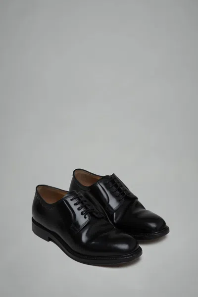 Maison Margiela Round Toe Lace-up Leather Shoes With Flat Sole In Black