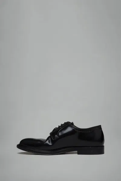 Maison Margiela Round Toe Lace-up Leather Shoes With Flat Sole In Black