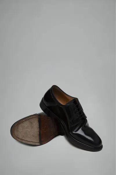 Maison Margiela Round Toe Lace-up Leather Shoes With Flat Sole In Black