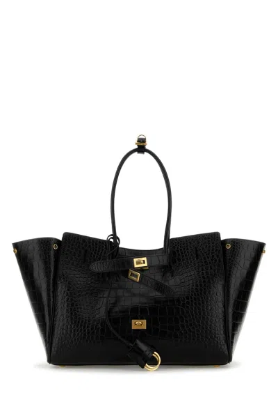 Balenciaga All Day Croco Leather Shoulder Bag In Black