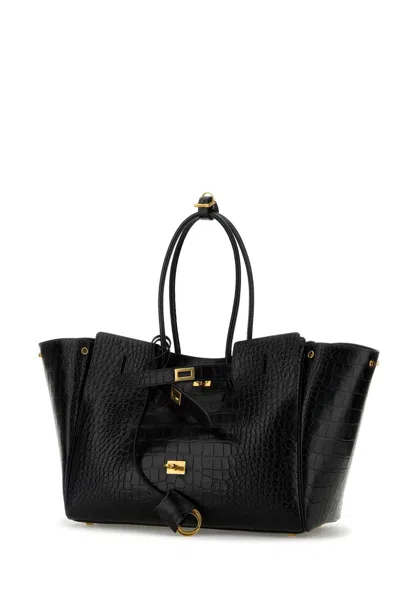 Balenciaga All Day Croco Leather Shoulder Bag In Black