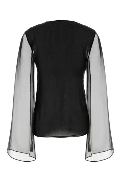 Alberta Ferretti Sheer-sleeve Silk Blouse In Black