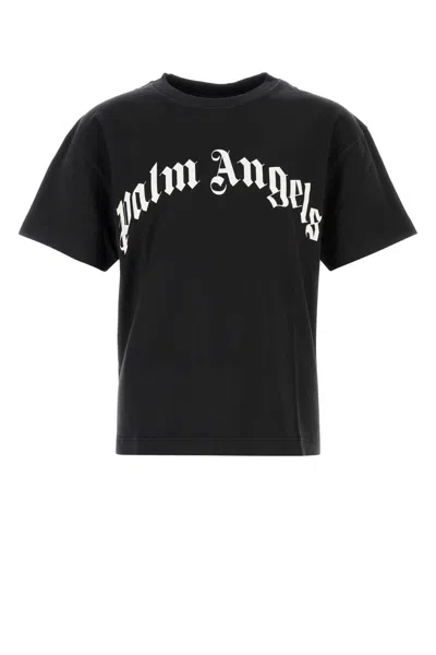 Palm Angels Curved Logo Reg T-shirt In Black